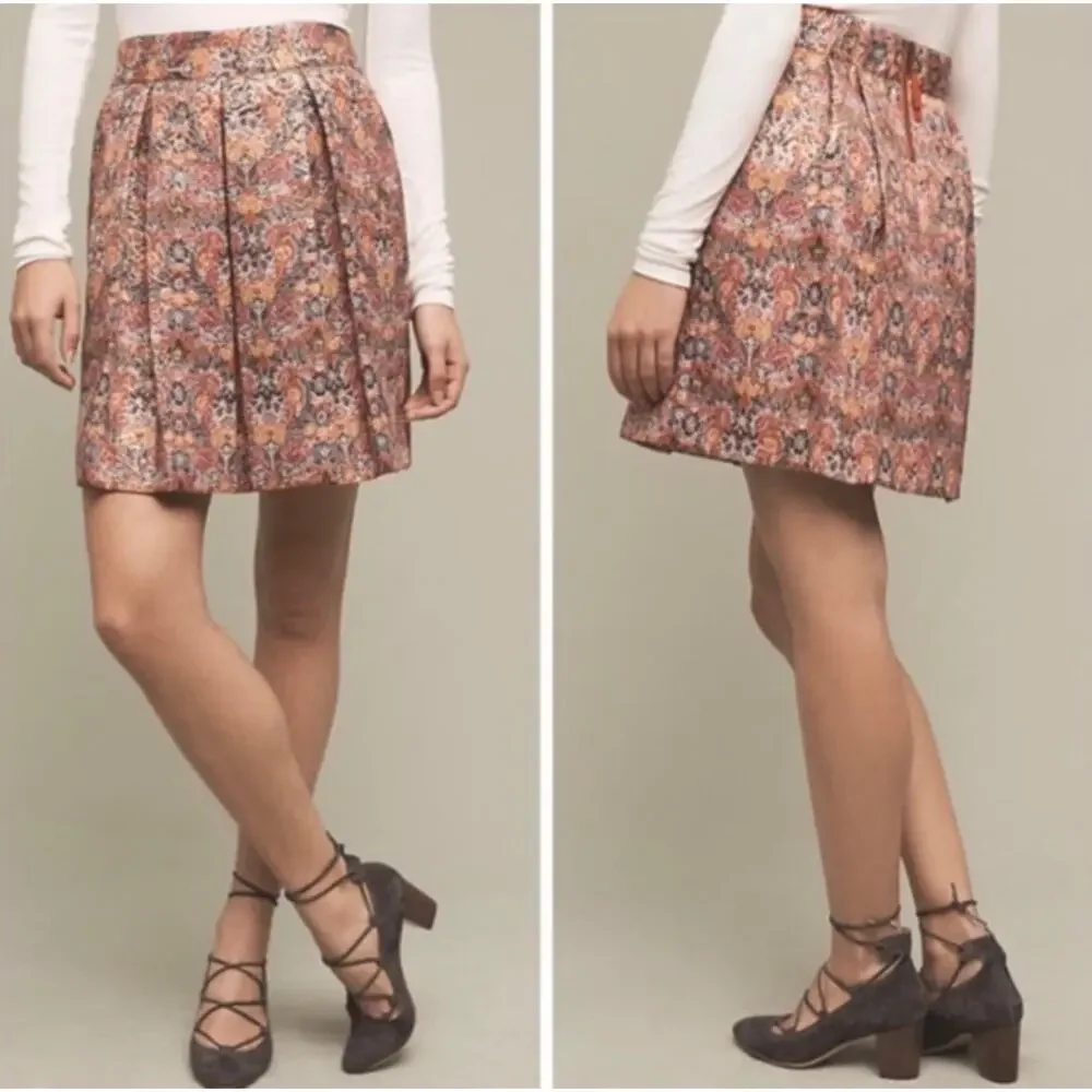 Maeve by Anthropologie Rosia Brocade Floral Pleated Short Skirt Size M.